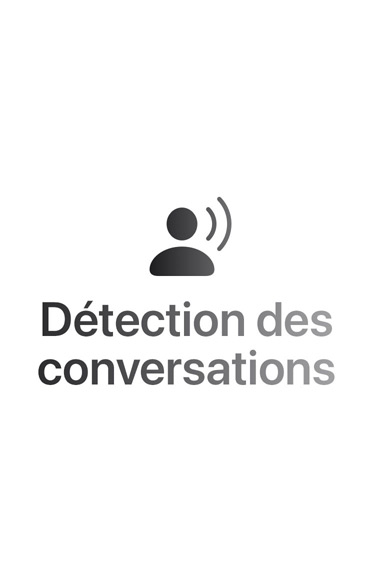 Ondes sonores d’ambiance sous la forme d’arcs colorés, en haut et en bas, le texte au centre indiquant : Détection des conversations