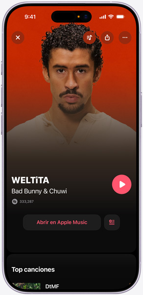 En la pantalla de un iPhone se ve 'WELTiTA' de Bad Bunny y Chuwi indicando que Shazam identificó la canción