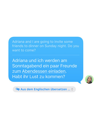 Das Feature Live Übersetzung in Nachrichten zeigt eine Übersetzung vom Englischen ins Spanische