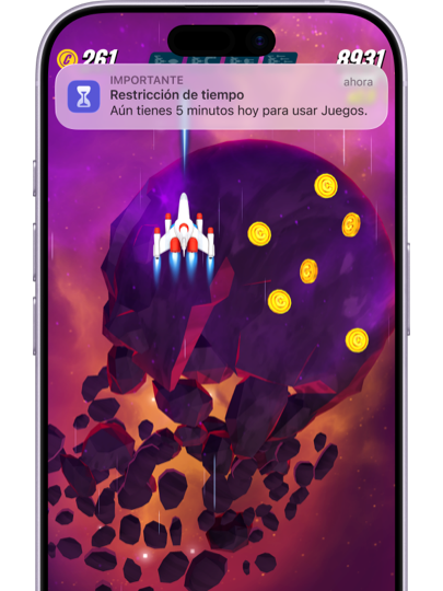 Una notificación muestra cuánto tiempo de juego le queda a un niño.