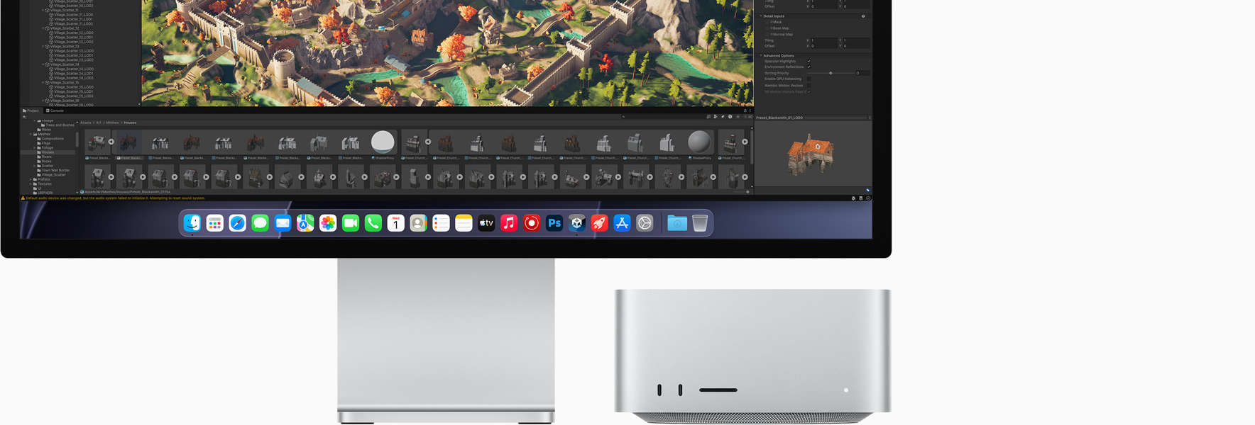 Studio Display XDR, näytöllä näkyy Unity Editor