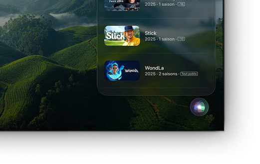 Un téléviseur à écran plat affichant une liste de films et de séries Apple TV