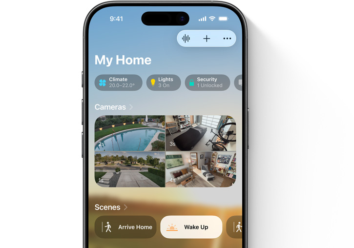 iPhone 螢幕顯示家居 App 的 My Home 用户介面