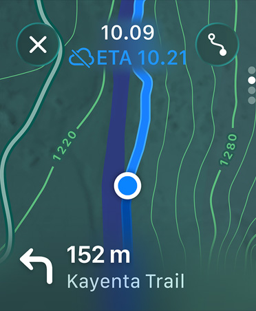 Maps app, navigation instructions appear at bottom of screen