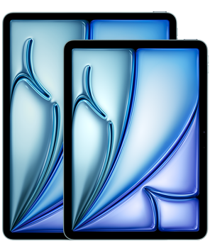 Skats no priekšas uz 13 collu iPad Air un 11 collu iPad Air, izceļot izmēra atšķirību.