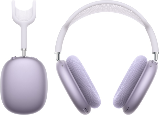 صورة لسماعات AirPods&nbsp;Max 2 باللون الليلكي من الأمام ومن الجانب
