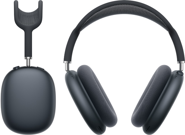 صورة لسماعات AirPods&nbsp;Max 2 بلون سماء الليل من الأمام ومن الجانب