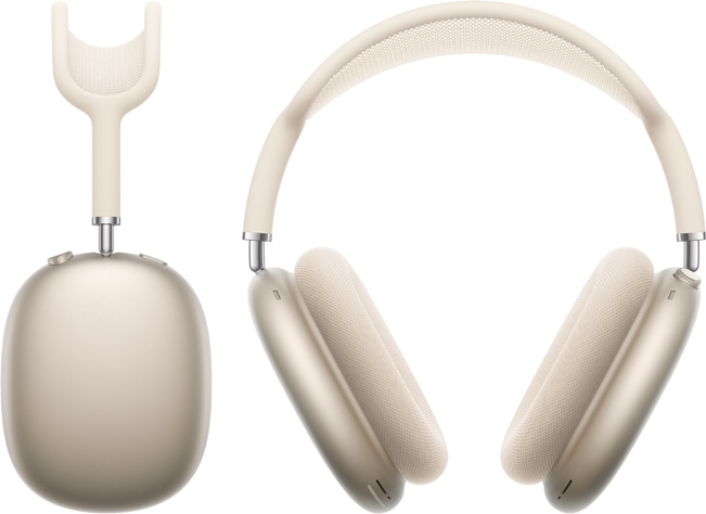 صورة لسماعات AirPods&nbsp;Max 2 بلون ضوء النجوم من الأمام ومن الجانب