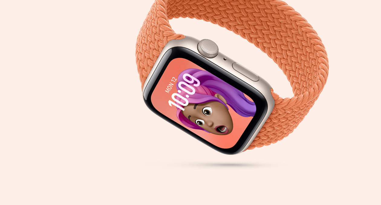 Apple Watch SE 3, aluminum case, starlight color, crack-resistant glass display, band, Braided Solo Loop, turmeric color
