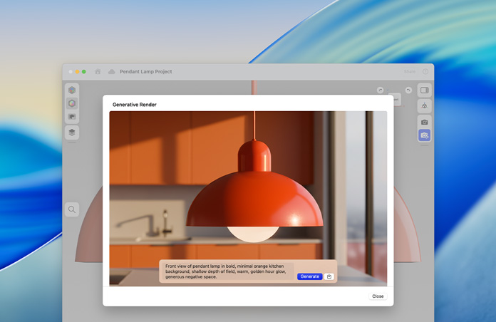 Image Playground screen with image of a hanging light and generative render text