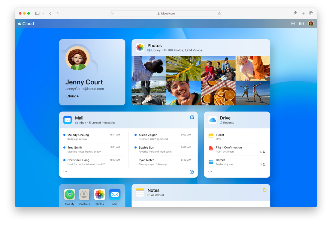 螢幕顯示 iCloud.com
