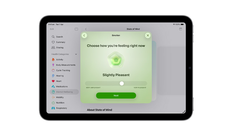 A person goes through a guided meditation in the Mindfulness app on Apple iPad