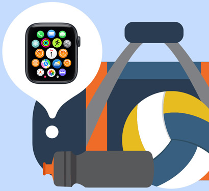 Illustration of misplaced Apple Watch found in gym bag using Find My app