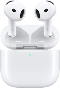 Estojo de recarga dos AirPods 5 aberto mostrando os AirPods suspensos acima dele