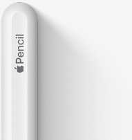 The top of Apple Pencil 2nd generation is shown with a rounded tip, Apple logo, and the word Pencil.