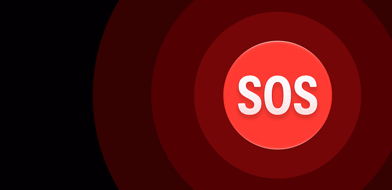 Emergency SOS icon, red concentric circles with a white SOS in the middle