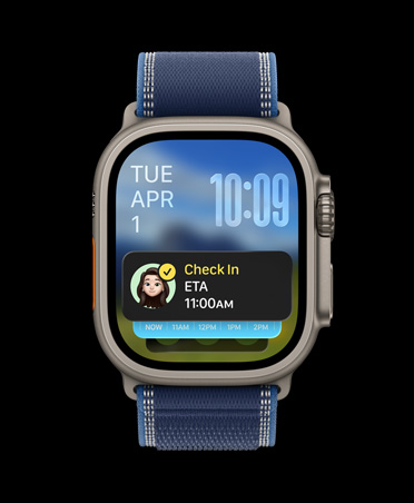 Apple Watch Ultra 3, must värv, titaanist korpus, Check Ini teavitus Smart Stacki peal, rihm Trail Loop, sinine/erksinine värv