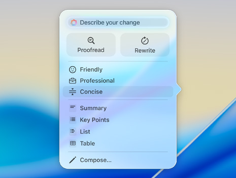 Una pantalla de macOS Tahoe con un mensaje de IA.