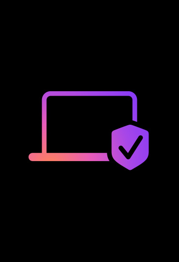 Dibujo del contorno de un MacBook en distintos tonos de rosa que van oscureciéndose de izquierda a derecha, un escudo con una marca de verificación puesto delante representa la seguridad del Mac