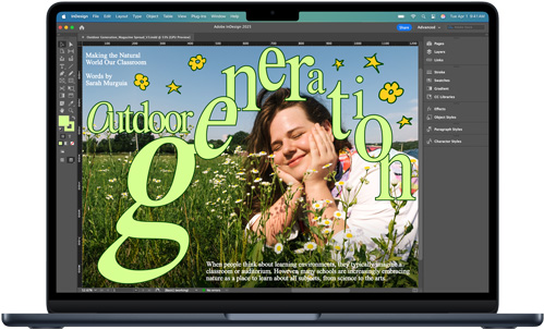 Adobe InDesign app shown on a MacBook Air