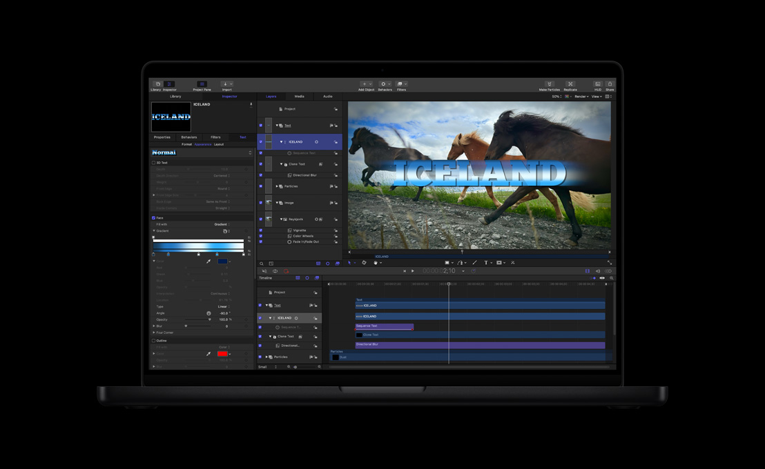 MacBook Pro 16, title superimposed over image of three horses galloping, title reads iceland