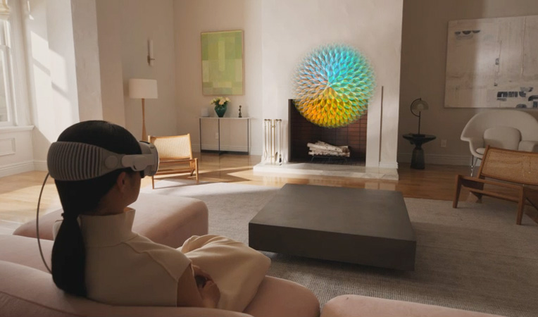 A person goes through a guided mediation in the Mindfulness app on Apple Vision Pro