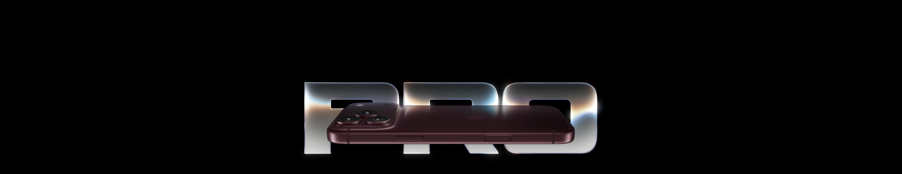 iPhone 18 Pro, Burgonya renk (koyu kırmızı), arkadan dış görünüm, üstte Pro Fusion kamera sistemi, ortada Apple logosu, yandan dış görünüm, Yan düğme, Kamera Denetimi, büyük gümüş rengi harflerle yazılmış Pro kelimesi mavi ve pembe neon efektlerle parlıyor