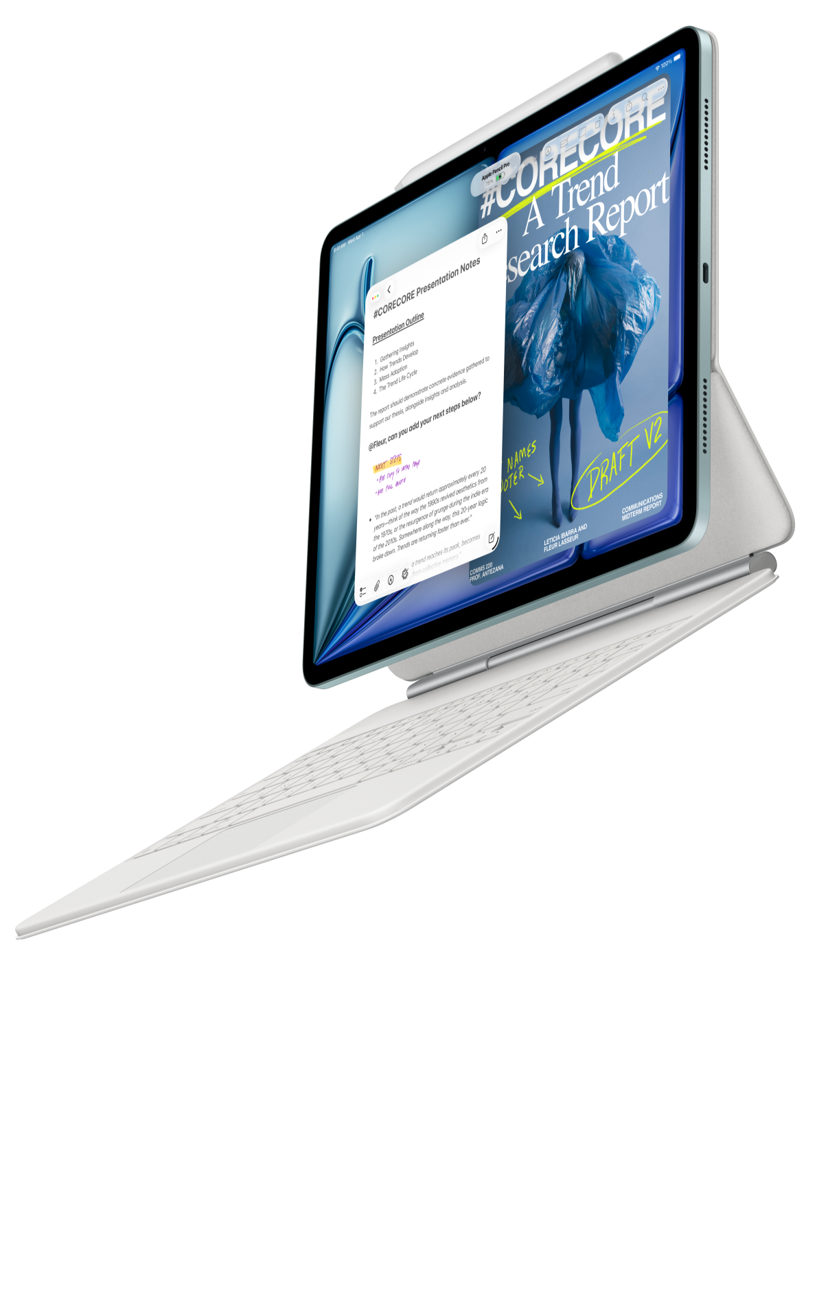 iPad Air attached to Magic Keyboard for iPad Air and Apple Pencil Pro