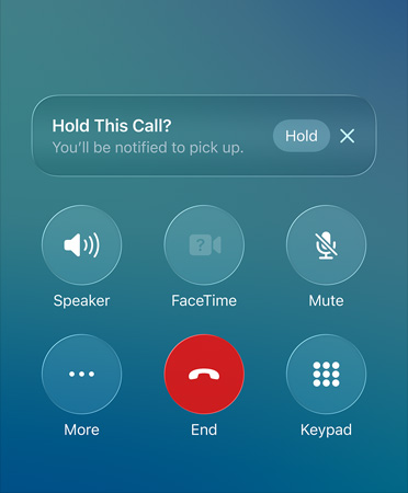 Phone app showing Hold Assist feature in use