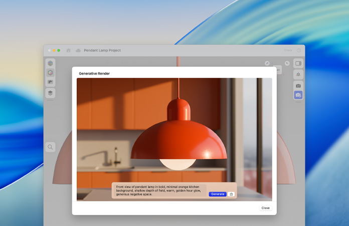 Image Playground screen with image of a hanging light and generative render text