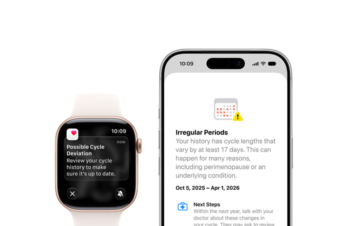 Health App Zyklusprotokoll Update einer möglichen Zyklusabweichung